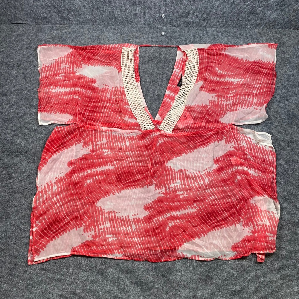 Spiaggia Dolce Womens Tunic Cover Up Coral White Abstract Crochet Trim Size L
